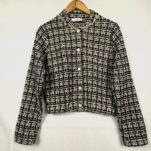 MNG Mango Womens Tweed Chunky Knit Cardigan Sweater XS Metallic Holidays Classic